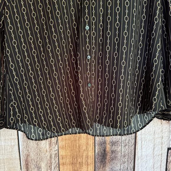 Ann Taylor Blouse Petite Chain Print Button-Down Black Long Sleeve Top Office - Picture 4 of 9